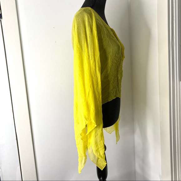 Yellow Silk Sheer Flare Sleeve Swim Coverup - Picture 11 of 13